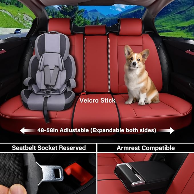 Coverado Car Seat Covers Full Set, Seat Covers for Cars, Red Car Seat Covers Front Seats and Back Car Seat Protector Waterproof, Leather Car Seat Cushion Universal Fit for Most Cars Blue