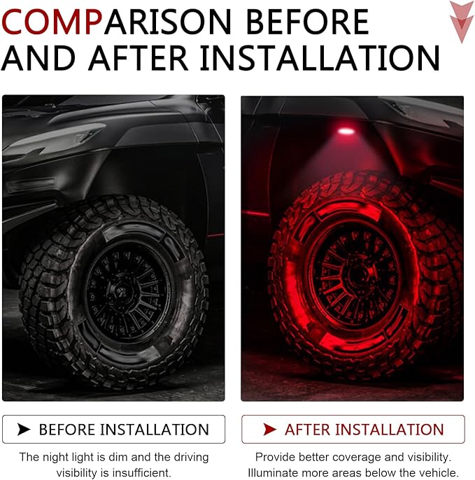 4 PCS LED Rock Lights, Super Bright Neon Underglow Lights, Waterproof Ambient Underglow Light Kit, Universal Undercar Neon Light Kit for Pickup Off Road RZR SUV ATV UTV Car (Red)