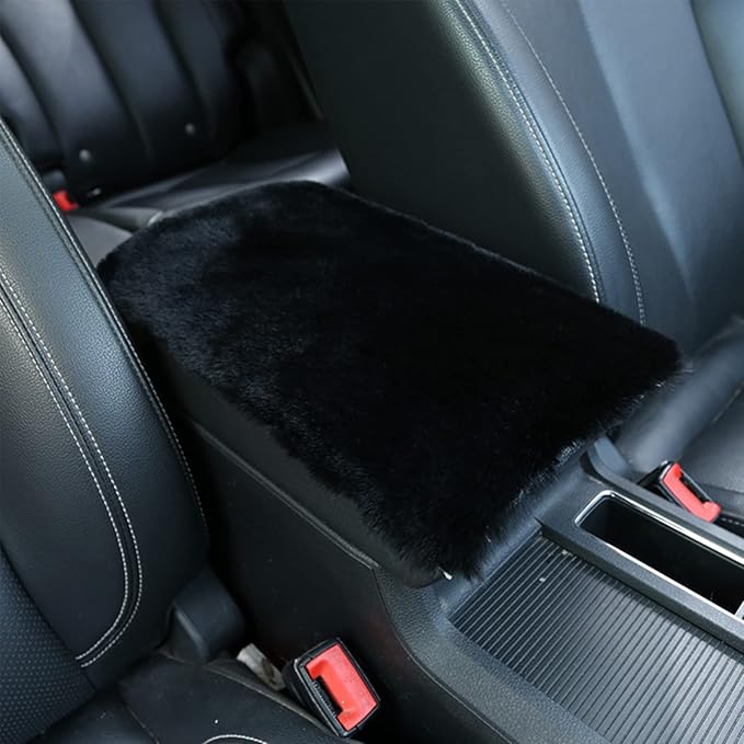 Fluffy Furry Armrest Cover for Car, Auto Center Console Cover Pad Car Soft Console Pad Wool Fur Armrest Seat Box Cover Protector Universal Fit for Most Vehicle, SUV (Black)