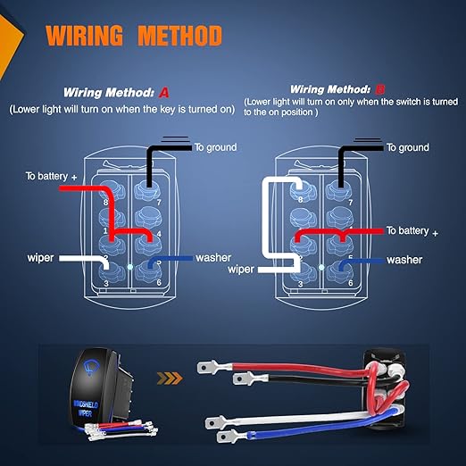 Nilight Windshield Wiper Rocker Switch Led Light Bar 8Pin Laser ON On Off DPDT Switches 20A/12V 10A/24V Blue with Jumper Wires Set for Cars Trucks RVs