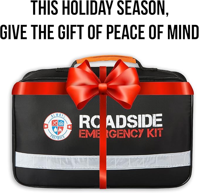 Always Prepared Premium Roadside Emergency Kit for Car - Car Safety Kit, Tools, First Aid, Visibility Gear & More - Perfect Roadside Assistance Kit Gift for New Drivers (125 pc)