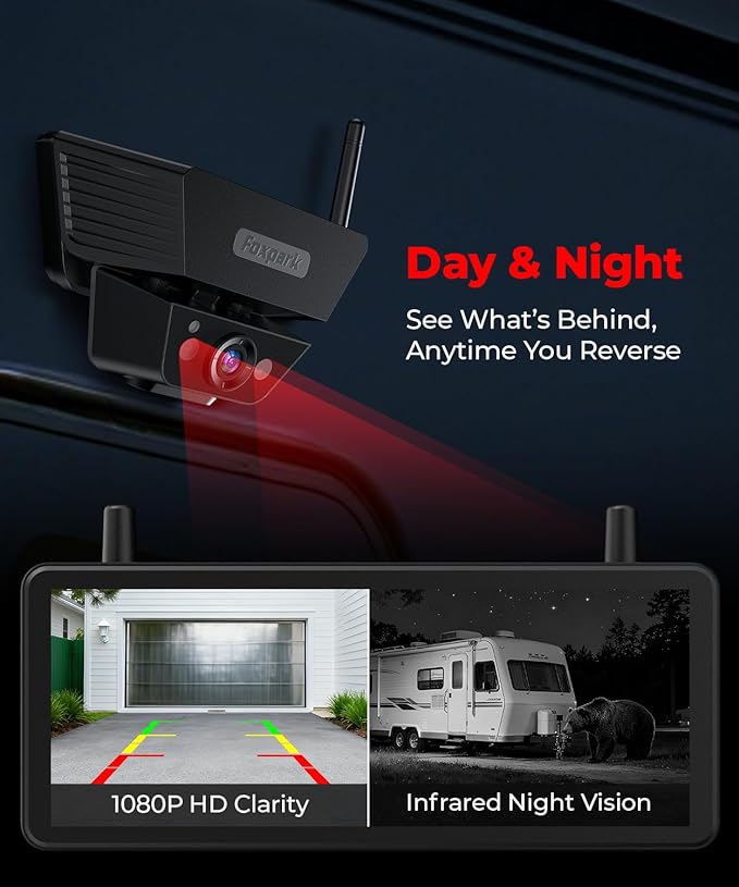 Wireless Backup Camera Solar Magnetic: 7.2" 1080P HD Split-Screen Monitor with Strong Signal, 1Min Easy Install, DVR Recording, Portable Storage Bag, Back up Camera for RV, Truck, Trailer, Camper