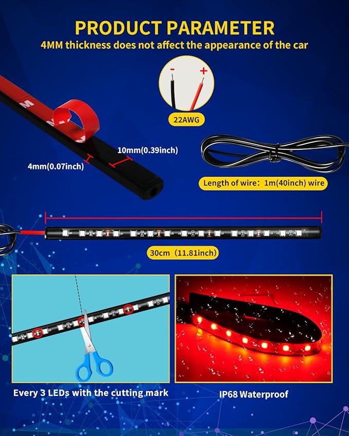 Led Lights for Car,Interior Lights for Trucks 30CM 15 SMD IP67 Waterproof Car Underglow Lights for Home Decoration Car Motorcycles Boat Golf Cart with 3M Tape(6PCS)