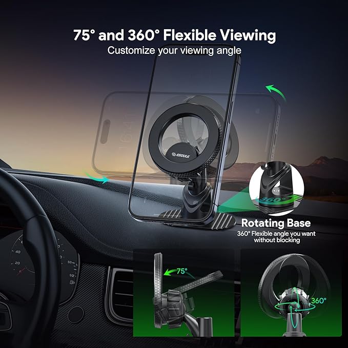 Esoulk Stick On Magnetic Car Phone Holder, Dash Mount Phone Holder, Phone Stand for Car Dashboard, MagSafe Car Mount, Hands Free Car Cell Phone Holder for iPhone17Pro/16/15/14/13/12 Series