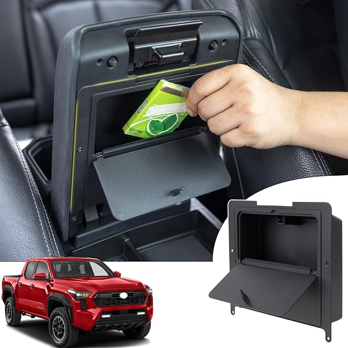 JDMCAR One-Touch Hidden Storage Box Compatible with 2024 2025 2026 Toyota Tacoma Center Console Organizer Armrest Secret Compartment