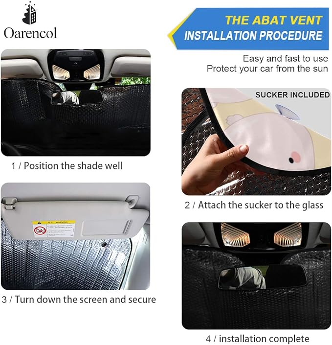 Cute Pink Bunny Car Windshield Sun Shade Rabbit Animal Foldable UV Ray Sun Visor Protector Sunshade to Keep Your Vehicle Cool (55" x 27.6")