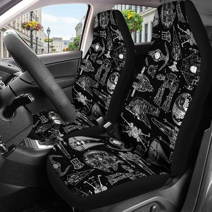 GENANY Spaceships Car Seat Covers Set of 2, Breathable Front Seat Covers for Truck Sedan SUV, Galaxy Car Accessories, Movie Themed Gift for Women Men
