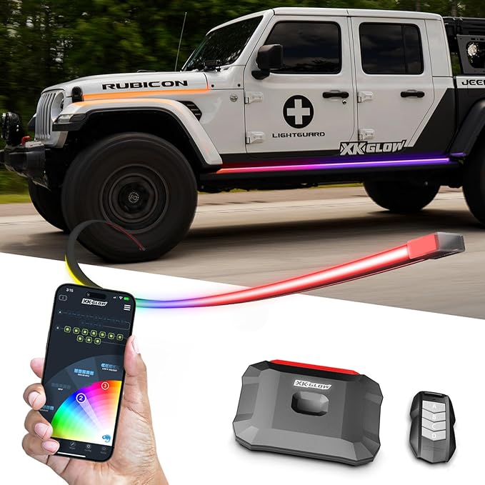 XKmax Atomix Body Panel LED Light Strip for Jeep | RGB Color Chasing & App | XKGLOW (Hood + Running Board Kit)