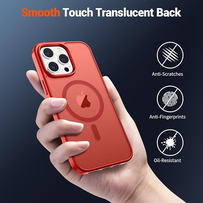 SUPFINE Magnetic for iPhone 15 Pro Max Case (Compatible with MagSafe) (Military Grade Drop Protection) Slim Translucent Matte Shockproof with Anti-Fingerprint Phone Case,Red