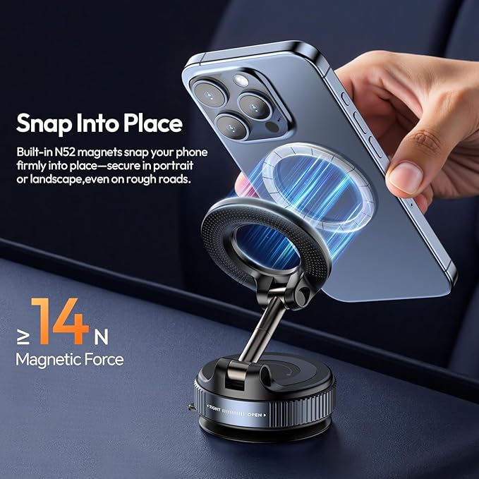 ULANZI Vacuum Suction Cup Phone Mount, 360° Rotatable Magnetic Phone Holder with Adhesive Pad, ≥14N Magnet for Car Kitchen Gym, Car Truck Accessories for iPhone 17 16 Vehicle Mounts