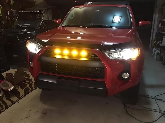 iJDMTOY 3pc Set Dark Smoked Lens Full LED Strip Front Grille Lighting Kit Compatible with 2014-up Toyota 4Runner, Includes (3) 24-SMD 2500K Amber LED Assy & Wiring Harness