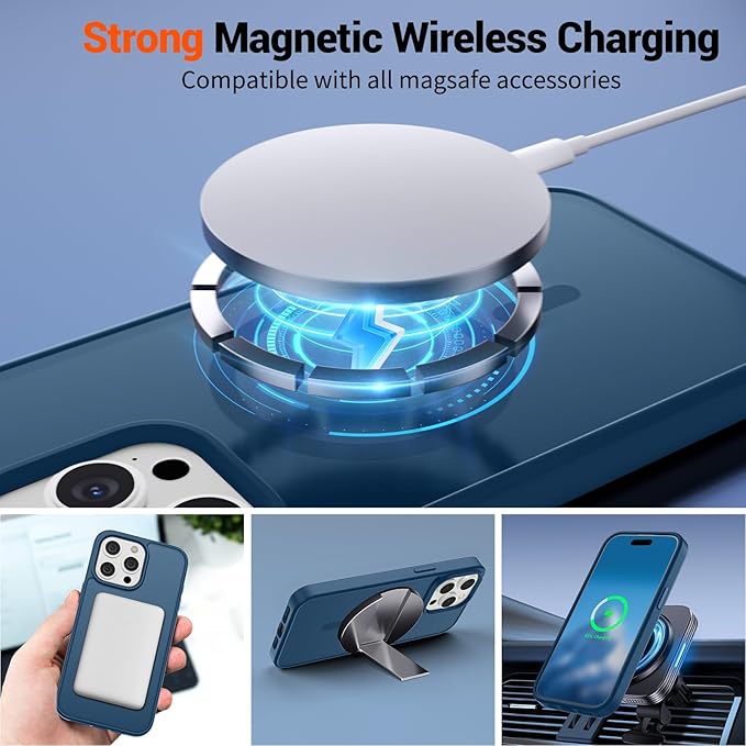 SUPFINE Magnetic for iPhone 15 Pro Case with Screen Protector (Compatible with MagSafe) (Military Grade Drop Protection) Translucent Matte Shockproof with Anti-Fingerprint Phone Case,Deep Blue