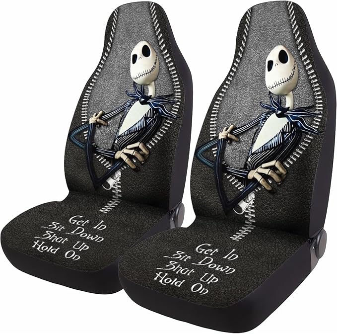 GENANY Nightmare Skellington Car Seat Covers Set of 2, Horror Breathable Front Seat Covers for Truck Sedan SUV, Spooky Car Accessories, Horror Gift for Women Men