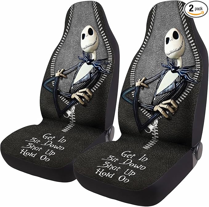 GENANY Nightmare Skellington Car Seat Covers Set of 2, Horror Breathable Front Seat Covers for Truck Sedan SUV, Spooky Car Accessories, Horror Gift for Women Men