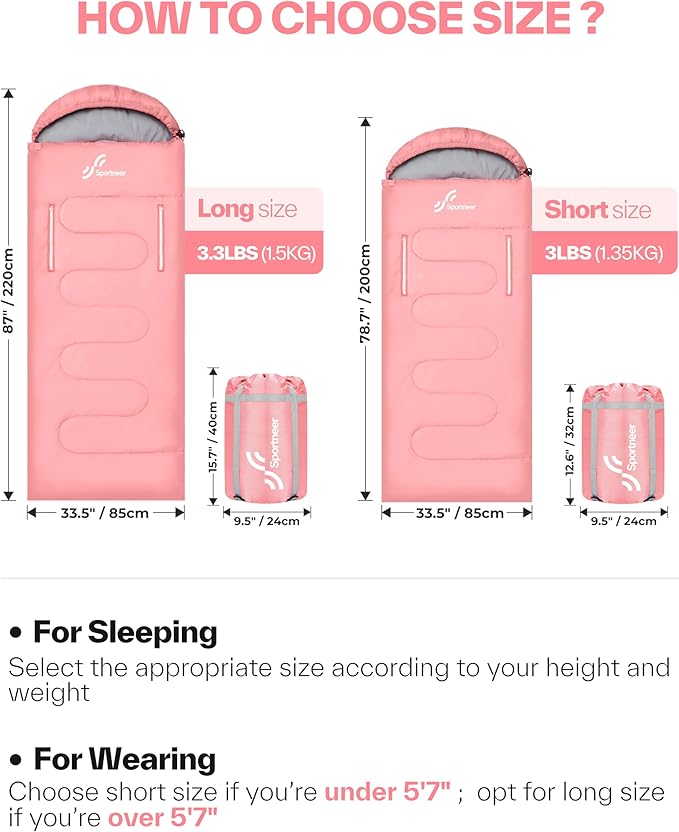 Sportneer Wearable Sleeping Bag for Adults & Kids – Walkable with Arm Zippers, Warm Weather & Cold Waterproof, Compact for Camping, Stadiums, Travel, Backpacking & Car Use