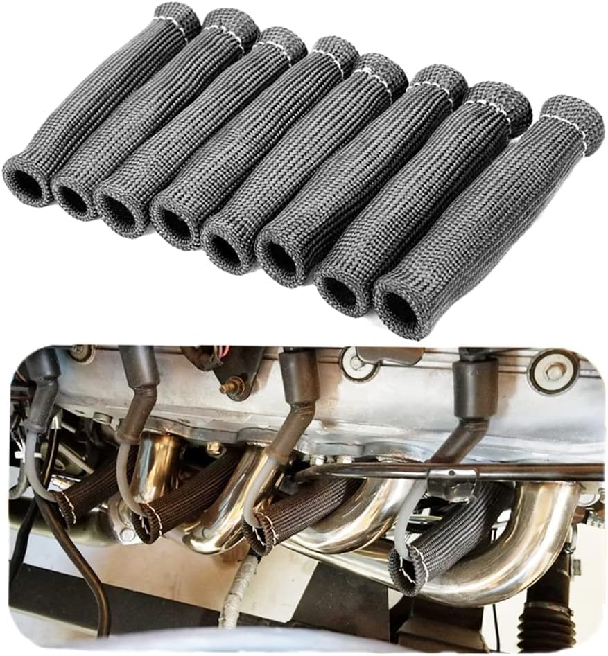 Spark Plug Wire Boots Thermal Protection Insulator Sleeve, 1200 Degree Heat shield Cover Wrap 6 inch for Car Truck 8PCS(black)