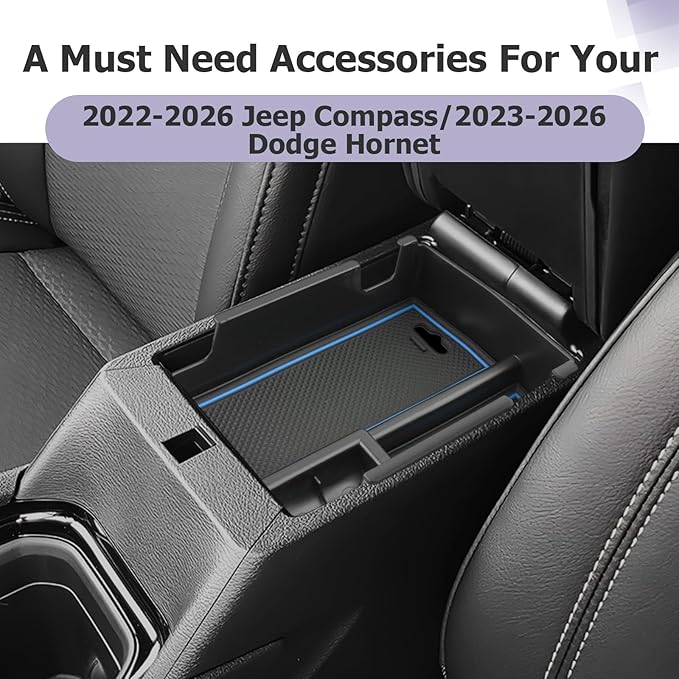 LUWU Center Console Organizer Compatible with Jeep Compass 2021-2025/Dodge Hornet 2023-2026 Accessories Armrest Console Storage Box Insert Tray ABS Material Coin Container Blue