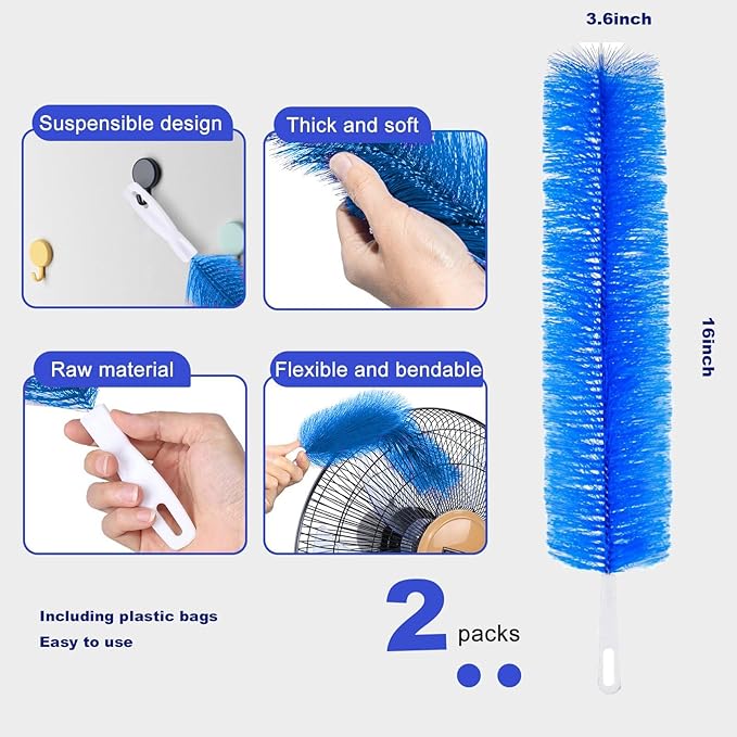 Fan Cleaner Brush，Fan Brush Cobweb Duster Microfiber Duster Ideal for Ceiling Duster, Air Vents, Curtains，Fan Cleaner for Box Fan（2PCS）