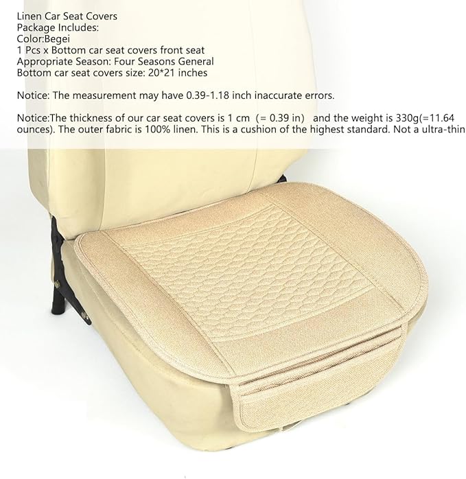Linen Car Seat Covers,Cooling Bottom Seat Covers for Cars,Universal Car Seat Pad Cushion Breathable,Ventilated Only 1Pc Front Seat