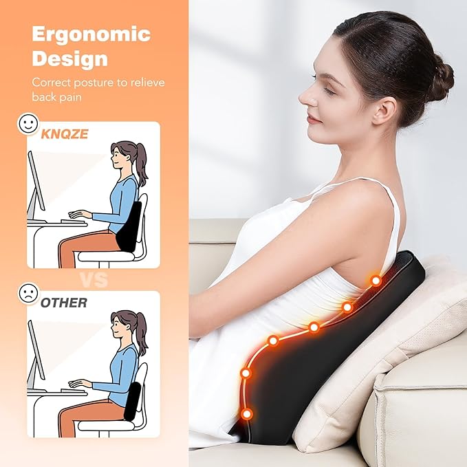 KNQZE Lumbar Support Pillow for Office Chair, Heated Back Support Pillow with Vibration, Back Massage for Pain Relief, 3 Heating Levels & 4 Motors & 3 Intensities, at Home Office Car Sofa - Black