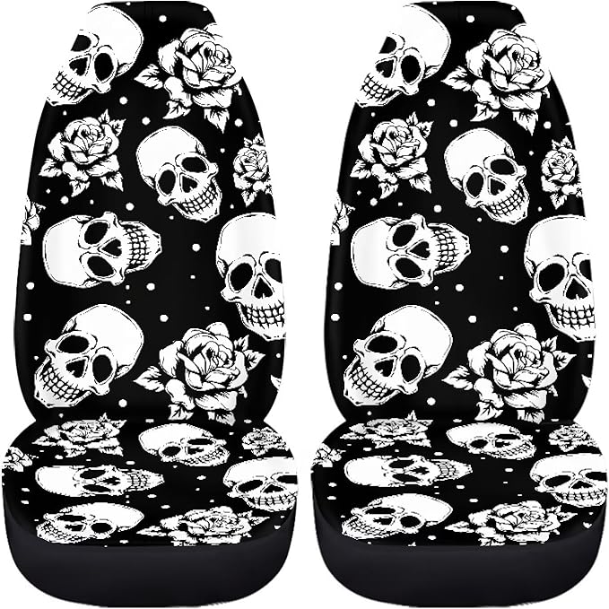 Skull Floral Car Seat Covers Set of 2 Breathable Universal Vehicle Front Seats Interior Protector Easy to Install Interior Protection Suitable Fits Most Car Auto SUV Sedan Truck