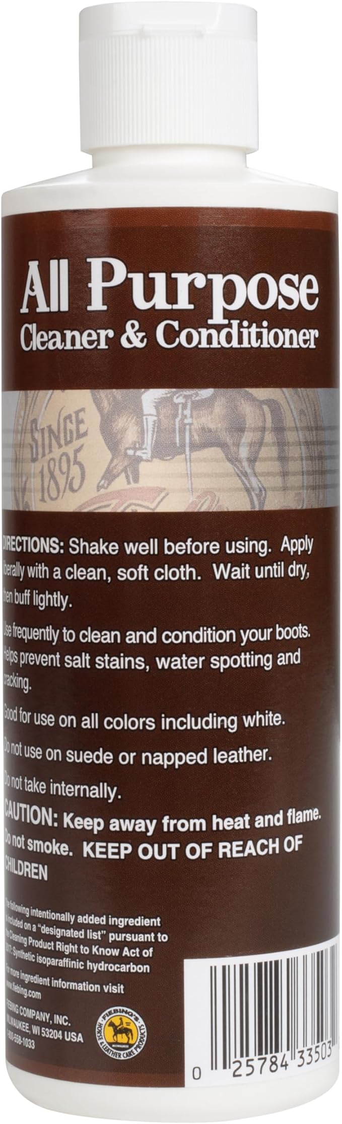 Fiebing's Leather Cleaner & Conditioner (8 oz) - All Purpose Wax-Free Color Safe Formula Protects & Strengthens All Leather - Prevents Molding, Cracking, Water Spots & Salt Stains on Car, Shoe, Purse