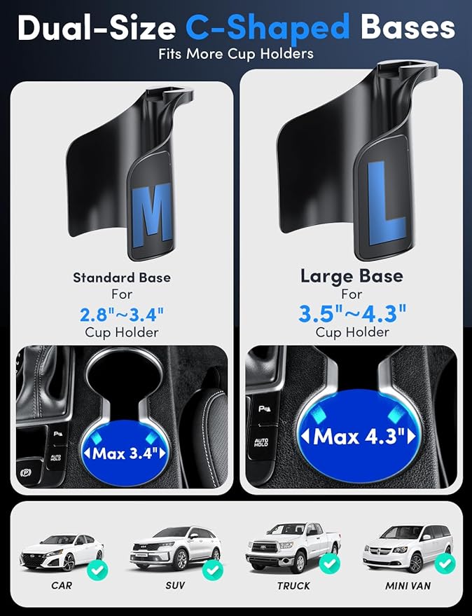 ELWEY for Magsafe Car Mount Charger Wireless, Upgraded 3 in 1 Cup Phone Holder with Dual Flexible Bases, 15W Fast Charging Phone Holder Magnetic, Powerful N55 Magnet, 15" Height, for iPhone 17 16 15