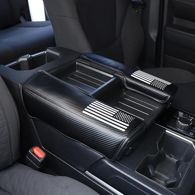 TOYCIDFG Car Center Console Armrest Cover Cushion Pad Compatible with Toyota Tundra Sequoia 2022-2024, Waterproof Cushion Pad Car Accessories (Flag Pattern)