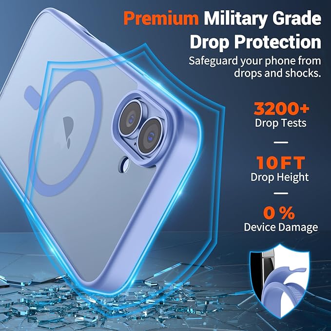 SUPFINE Magnetic for iPhone 17 Case (Compatible with MagSafe)(Military Grade Drop Protection) Translucent Matte Shockproof with Anti-Fingerprint Phone Cover,Blue Purple