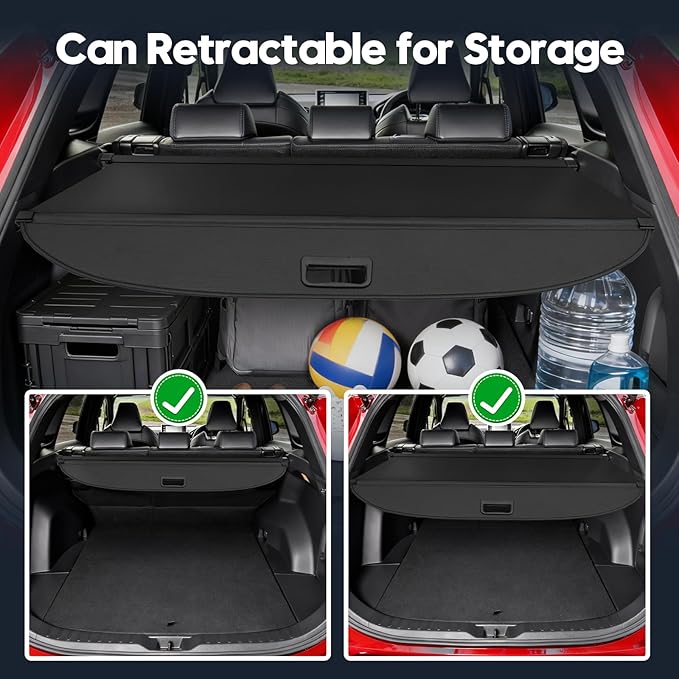 Powerty Retractable Cargo Cover for 2019-2025 Toyota RAV4, Canvas Texture Trunk Cover Privacy Screen Rear Security Shade for RAV4 Accessories (with Extented Cover)