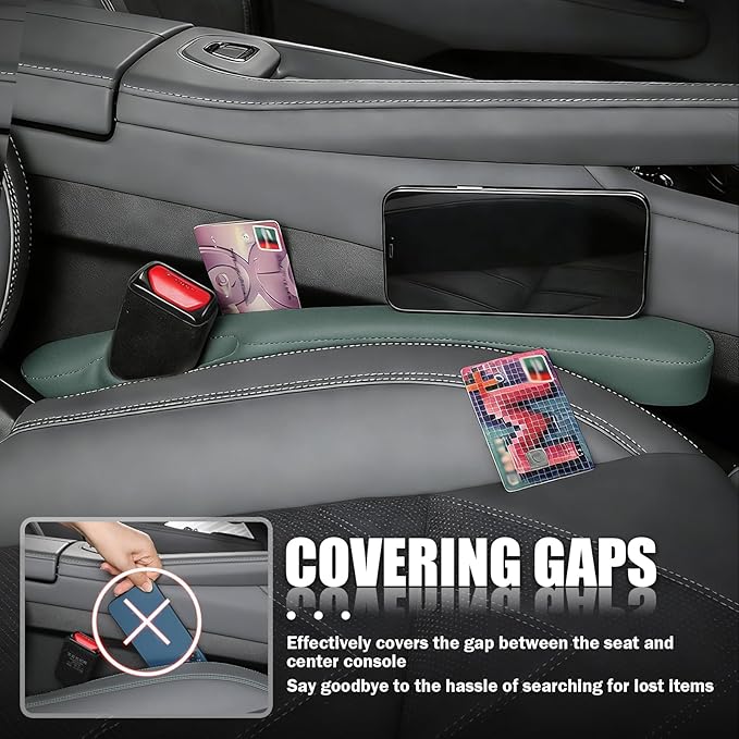 2026 New Car Seat Gap Filler 2 Pack,Leather Seat Gap Filler Strip with Fix Strap to Avoid Items from Falling,Universal Car Seats Gaps Plug Cars Interior Accessories (Grayish Green)