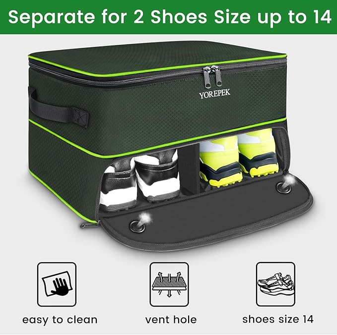 YOREPEK 2 Layer Golf Trunk Organizer, Golf Gifts for Men with Separate Ventilated Compartment for 2 Pair Shoes, Waterproof Car Trunk Locker for Balls, Tees, Clothes, Gloves, Gifts for Golfers