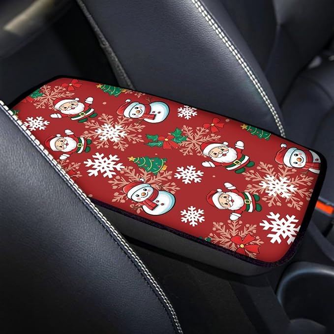 Xmas Santa Tree Car Armrest Pads Auto Armrest Box Cover Comfortable Middle Storage Organizer Pad Universal Style Car Accessories Decor