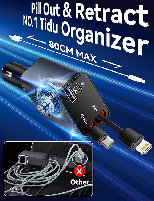 2Pack 4 in 1 Retractable Car Charger, 69W USB C Car Accessories Adapter for iPhone 17 USB C Charger Fast Charging,Truck Accessories,Travel Essentials Gifts for Women Men, for iPhone 16 15 14, Galaxy