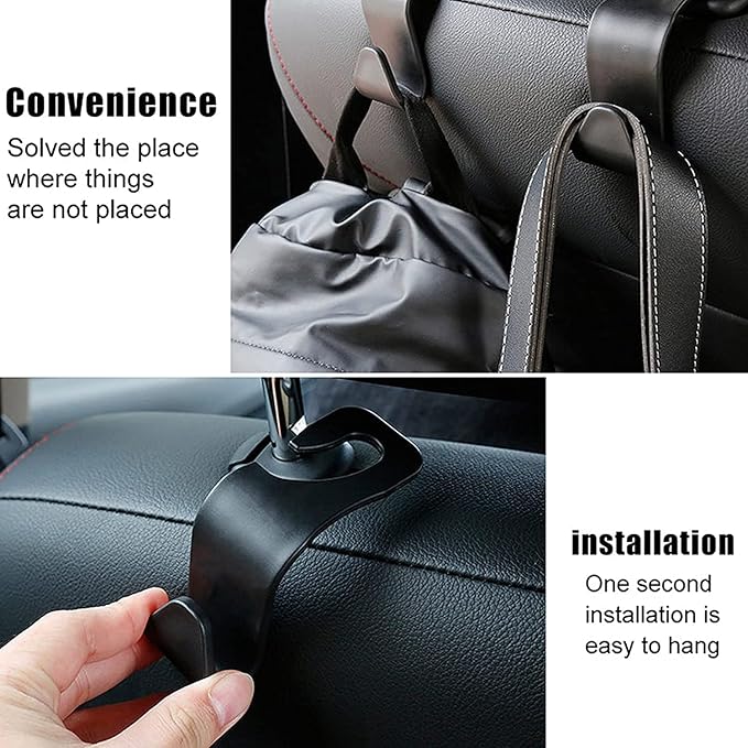 Car Backseat Headrest Hook Hanger Storage Universal for Handbag Purse Coat (Pack of 4)