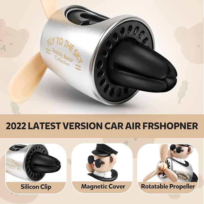 Bear Pilot Car Fresheners Vent Clip Cute Teddy New Car Scent Automotive Air Fresheners Cartoon Air Outlet Aromatherapy Ornament Thank You Gifts for Him Her Friends, Families