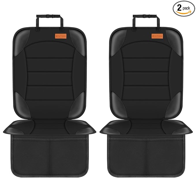 Siivton Car Seat Protector for Child Seat Cushion for Leather and Fabric Seats, 2 Mesh Pockets, Non-Slip Backing, Carseat Protectors for Vehicles, Baby, Pets (2 Pack)