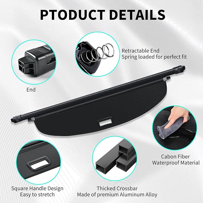 Cargo Cover fit for Nissan Rogue 2024 2023 2022 2021 Accessories, Retractable Rear Trunk Cover Luggage Security Shade, Anti-Peeping Privacy Screen Protector, Carbon Fiber Texture