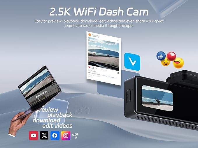 Dash Cam 2.5K WiFi, Dash Camera for Cars with 32GB Card, Mini Dashcam Car Camera, WDR Night Vision,Voice Control, 24H Parking Mode, Support 128GB Max, Front Camera Only