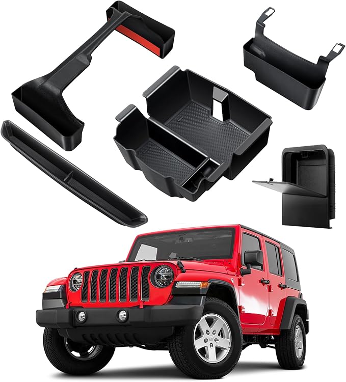 BANKKY 5PCS Center Console Organizer for 2018-2023 Jeep Wrangler JL JLU and Gladiator JT Accessories, Gear Shift Tray, Hanging Storage Box, Armrest Hidden Box, Passenger Side Grab Bar Tray, Not for JK