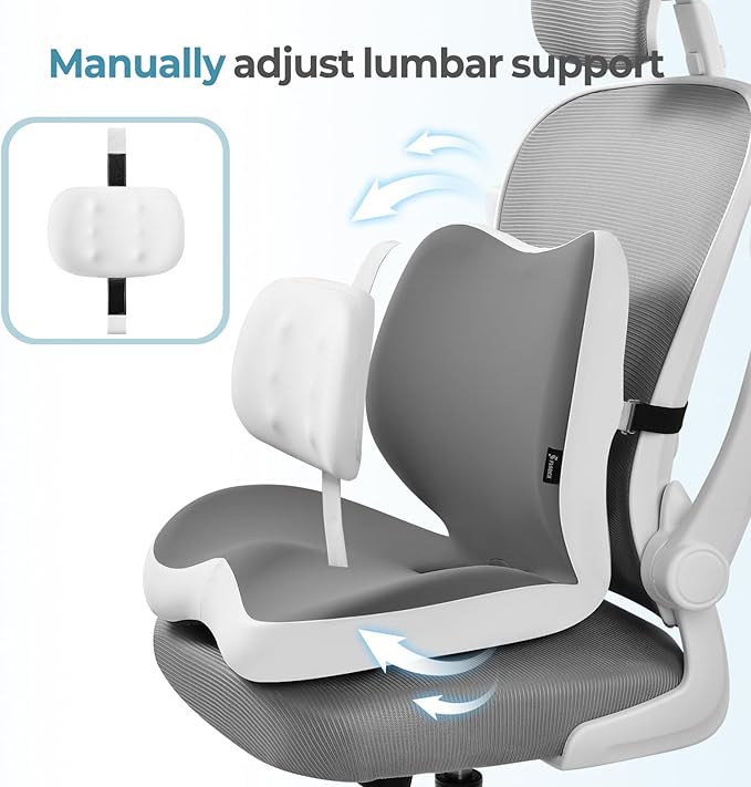 FLORICH 2 in1 Truck Seat Cushion and Lumbar Support Pillow Memory Foam Car Seat Cushion with Adjustable Strap for Truck Driver Long Drives, Fits Semi Truck Seat,Car,Office&Gaming Chair(Grey)