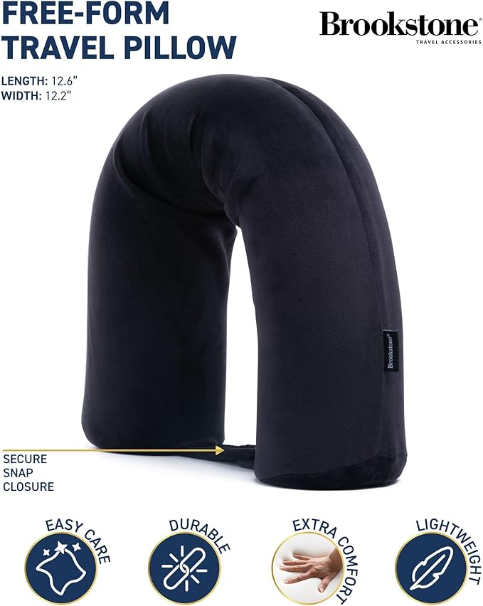 Brookstone Free Form Travel Pillow - Lightweight Flexible Memory Foam Travel Neck Pillow for Sleeping, Car, Airplane & Travel Support, Size: One Size, Black