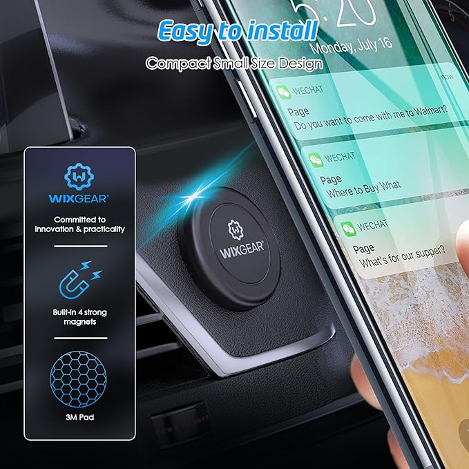 WixGear Universal Flat Stick On (2 Pack) Dashboard Magnetic Car Mount Holder for Cell Phones and Mini Tablets with Fast Swift-Snap Technology - Extra Slim