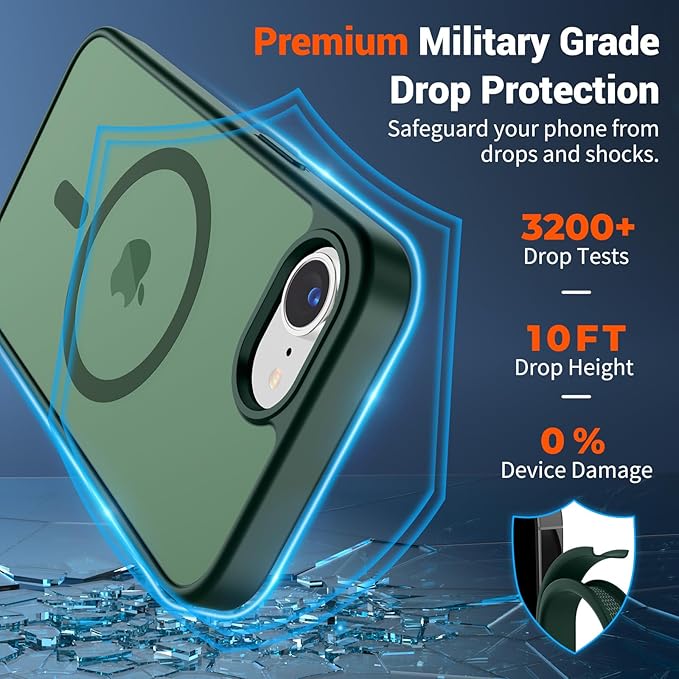 SUPFINE Magnetic for iPhone 17e Case/iPhone 16e Case (Compatible with MagSafe)(Military Grade Drop Protection) Slim Translucent Matte Shockproof with Anti-Fingerprint Phone Case,Forest Green