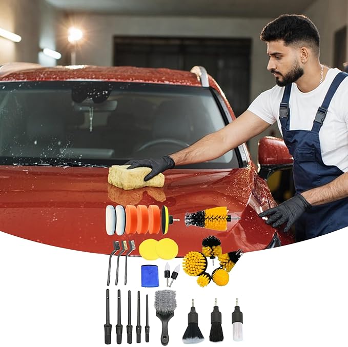 Car Cleaner Kit | Professional 29-Piece Stain Remover Tool - Car Interior Detailing Kit - for Automobile Bathroom Seat Dashboards Tire Grooves Air Vents