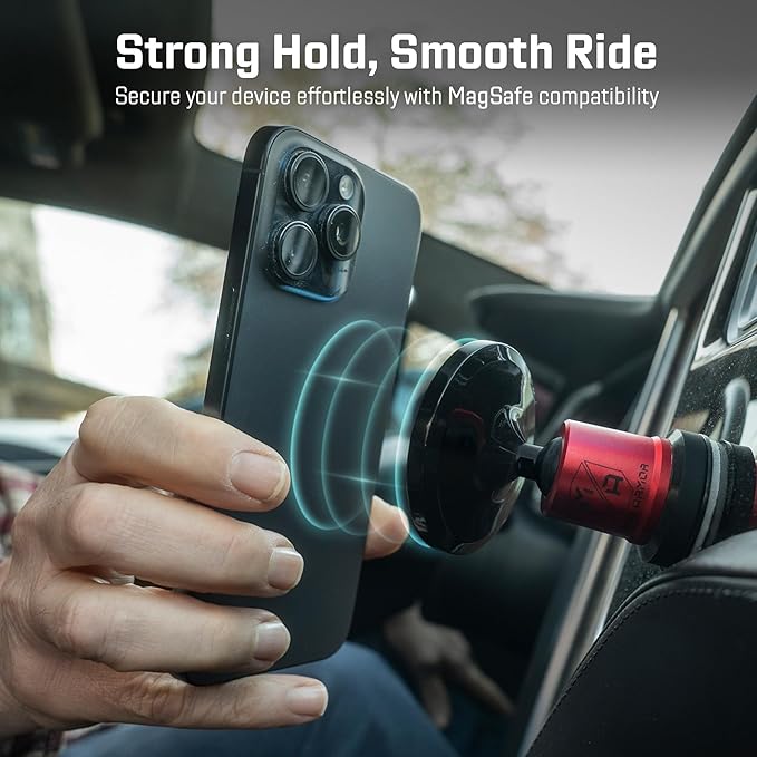 Mob Armor MobNetic Maxx MS - MagSafe Compatible Car Phone Mount w/ 90º Tilt, 360º Rotation & Durable Aluminum Build, Magnetic Holder for iPhone & Android Devices, USA Assembled - Red