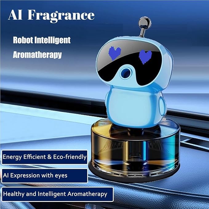 Robot Intelligent Aromatherapy Machine, Smart Cute Robot Car Air Freshener, Fine Spray/Fillable/Four-Gear Adjustment/Vibration Sensing/On-Off/Large Capacity Long-Lasting Fragrance/V1 (Blue, Ocean)