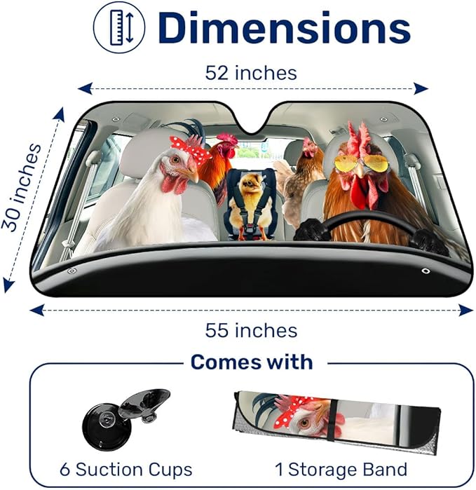 GENANY Farm Chicken Family Funny Windshield Sun Shade for Car SUV Truck (55x30 Inches), Sun Shade Windshield, Protector Blocks UV, Spring Car Decor