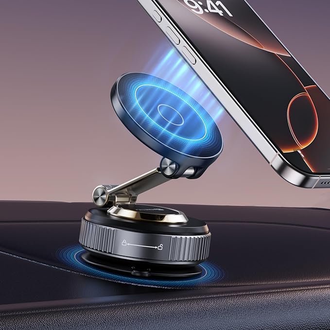 Magnetic Phone Holder for Car 2026 Heavy Duty Model 360° Adjustable Vacuum Suction Car Magsafe Phone Mount Cell Phone Holders for Your Car for iPhone 16 Pro Max 15 14 13 12 Plus (Metal Stand Rotor)