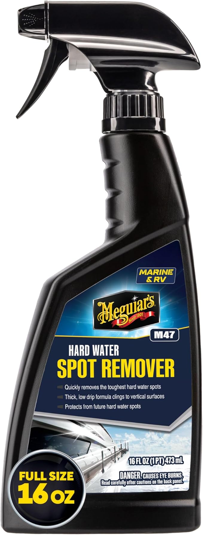 Meguiar's M4716 Marine/RV Hard Water Spot Remover - Effective Marine Hard Water Spot Remover for Boats, RVs, Removes Mineral Deposits, Ideal Boat Water Spot Remover for Marine Enthusiasts